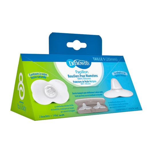 Pezoneras mariposa en silicona 100% libre de BPA, protectores de lactancia materna, con estuche para esterilizar y transportar, en material resistente y ligero, fáciles de asear - Dr Brown's