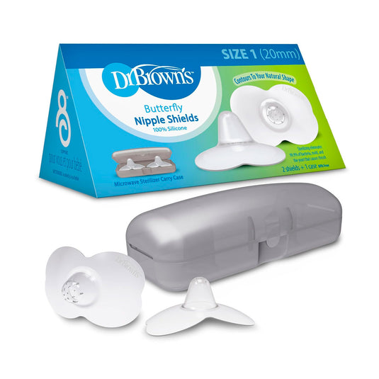 Pezoneras mariposa en silicona 100% libre de BPA, protectores de lactancia materna, con estuche para esterilizar y transportar, en material resistente y ligero, fáciles de asear - Dr Brown's