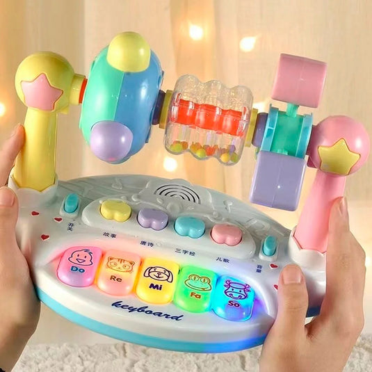 Piano musical didáctico con luces y melodías para bebé, botones clásicos de notas musicales Do Re Mi, hecho en material de alta calidad con superficie lisa, iluminación y sonidos con cada tecla, control de volumen, ideal para estimulación auditiva