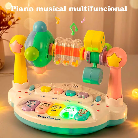 Piano musical didáctico con luces y melodías para bebé, botones clásicos de notas musicales Do Re Mi, hecho en material de alta calidad con superficie lisa, iluminación y sonidos con cada tecla, control de volumen, ideal para estimulación auditiva