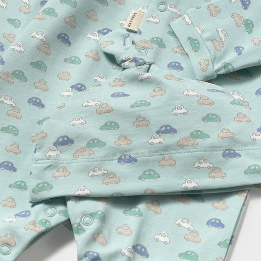 Pijama manga larga estampada con pies cerrados y gorrito, pijama estampada de carritos, gorro a juego, pies cocidos para mayor comodidad - Mayoral