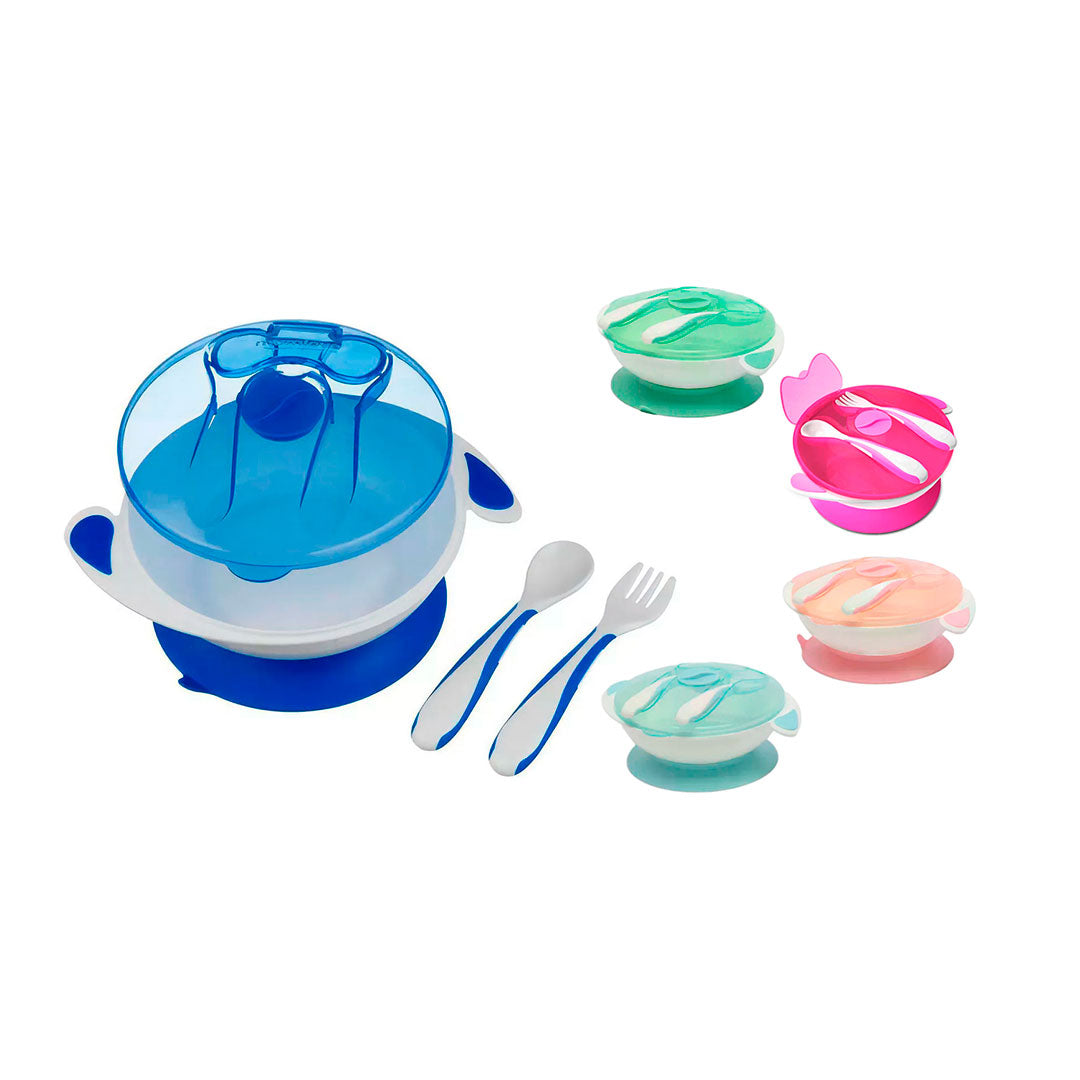 Set de vajilla que incluye cubiertos y tapa, con base de succión, desmontable para facilitar su limpieza, tapa para guardar los cubiertos - Mumlove