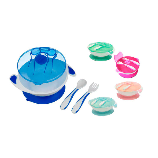 Set de vajilla que incluye cubiertos y tapa, con base de succión, desmontable para facilitar su limpieza, tapa para guardar los cubiertos - Mumlove