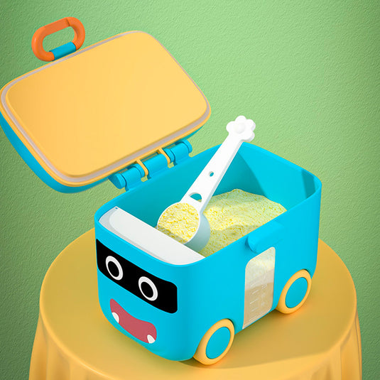 Portaleche Bus portátil, recipiente para leche de fórmula para bebés, contenedor de almacenamiento con sellado a prueba de humedad y cuchara dispensador