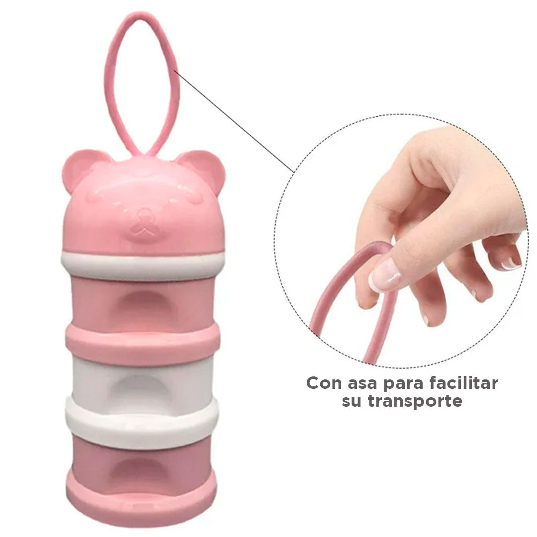 Portaleche dosificador de múltiples niveles portátil, con tres tapas de buena capacidad, dispensador de leche en polvo con diseño de osito
