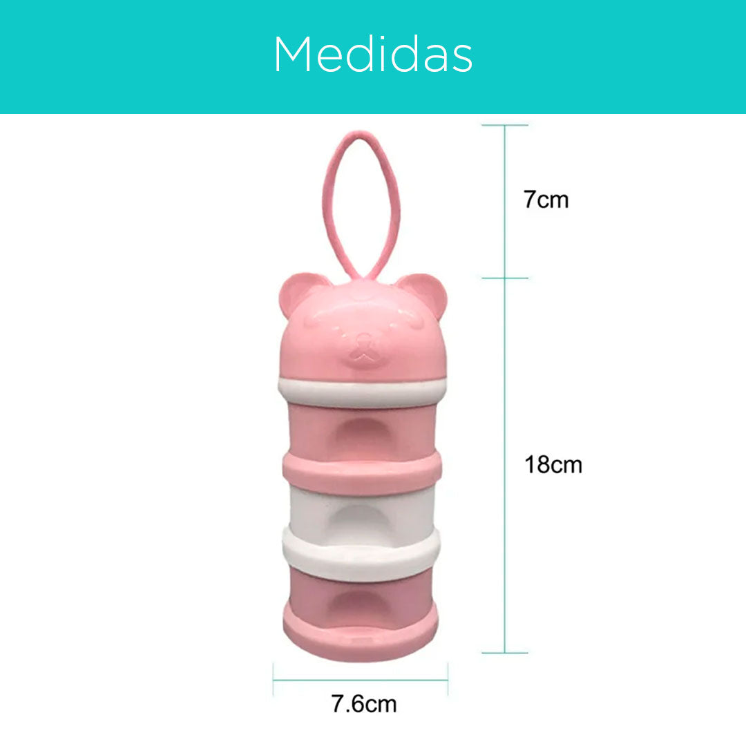 Portaleche dosificador de múltiples niveles portátil, con tres tapas de buena capacidad, dispensador de leche en polvo con diseño de osito