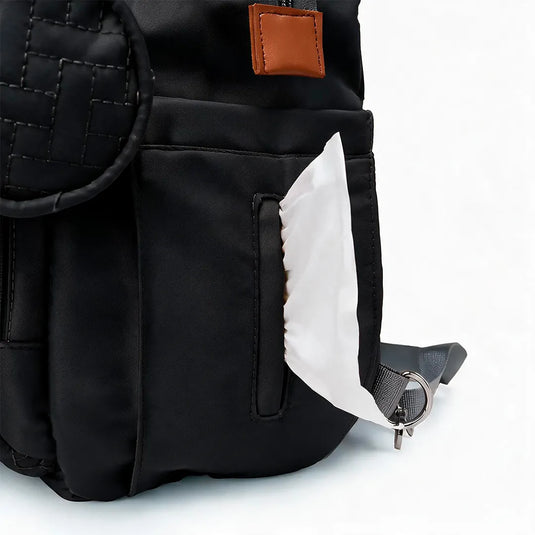 Pañalera bolso de mamá de gran capacidad, con panel tejido, cambiador, portachupos y correa de hombro.