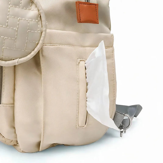 Pañalera bolso de mamá de gran capacidad, con panel tejido, cambiador, portachupos y correa de hombro.