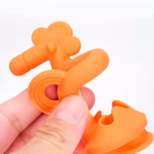 Mordedor rascaencias de silicona para bebés, con forma de caballo y estuche