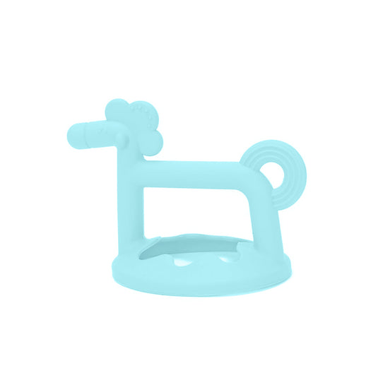 Mordedor rascaencias de silicona para bebés, con forma de caballo y estuche Celeste