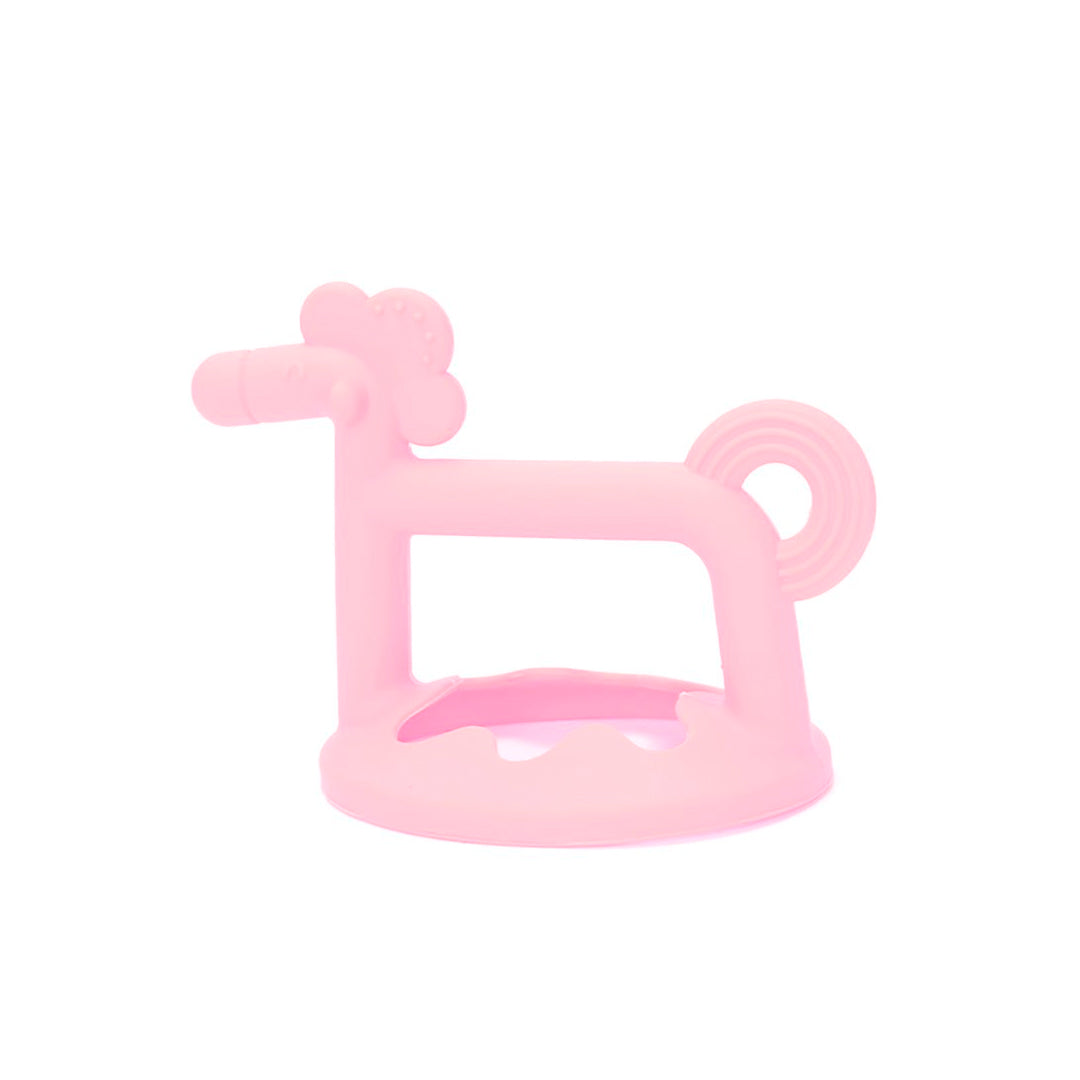 Mordedor rascaencias de silicona para bebés, con forma de caballo y estuche Rosa