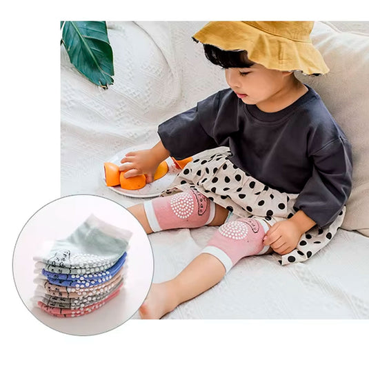 Rodilleras de algodón antideslizantes para el gateo del bebé, hechas en material hipoalergénico, ajustables, protegen contra el frio del suelo, en colores llamativos