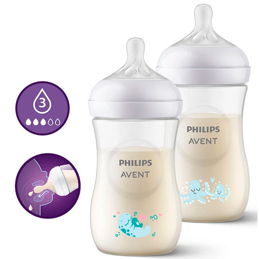 Set de regalo x6 piezas, teteros decorado y chupas de entretención - Philips Avent Natural Response