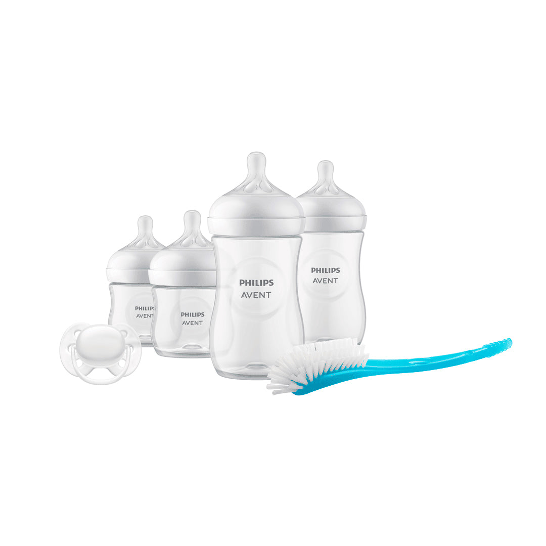 Set de recién nacido, kit de 6 piezas, incluye 4 teteros, cepillo de limpieza y chupa 0 a 6 meses - Philips Avent Natural Response