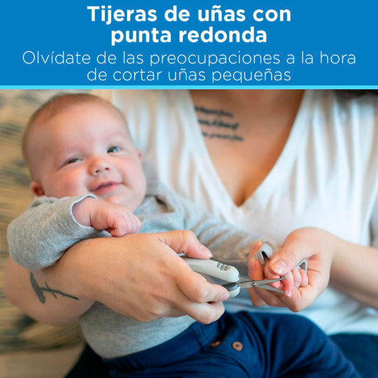 Kit esencial de 4pz para el cuidado del bebé, con tijeras punta redonda para las uñas, cepillo para el cabello, peine con cerdas redondas, aspirador nasal en silicona, 100% libre de BPA - Dr Brown's