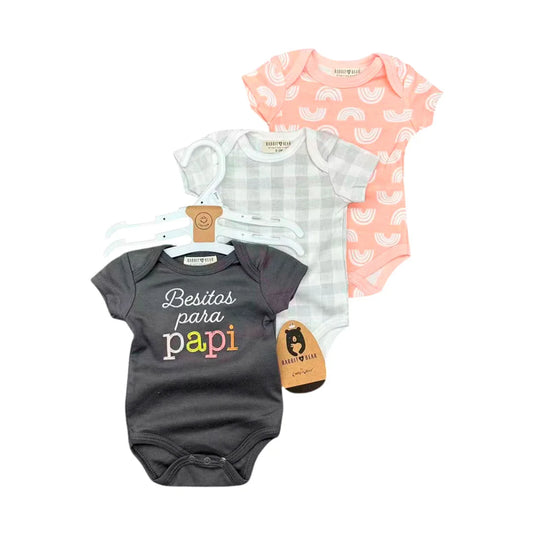 Set x3 mamelucos con diseños estampados, cómoda capa base ideal para combinar con pantalones, shorts o incluso debajo de la ropa, hechos en material hipoalergénico suave al contacto con la piel, ideales para el uso diario - RabbitBear