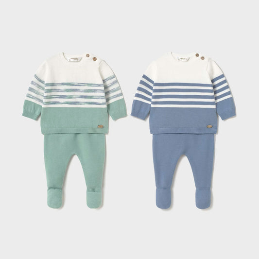 Conjunto tejido con diseño a rayas para recién nacido, pantalón con pies cerrados, con detalles bordados, talla pequeña para primer día - Mayoral