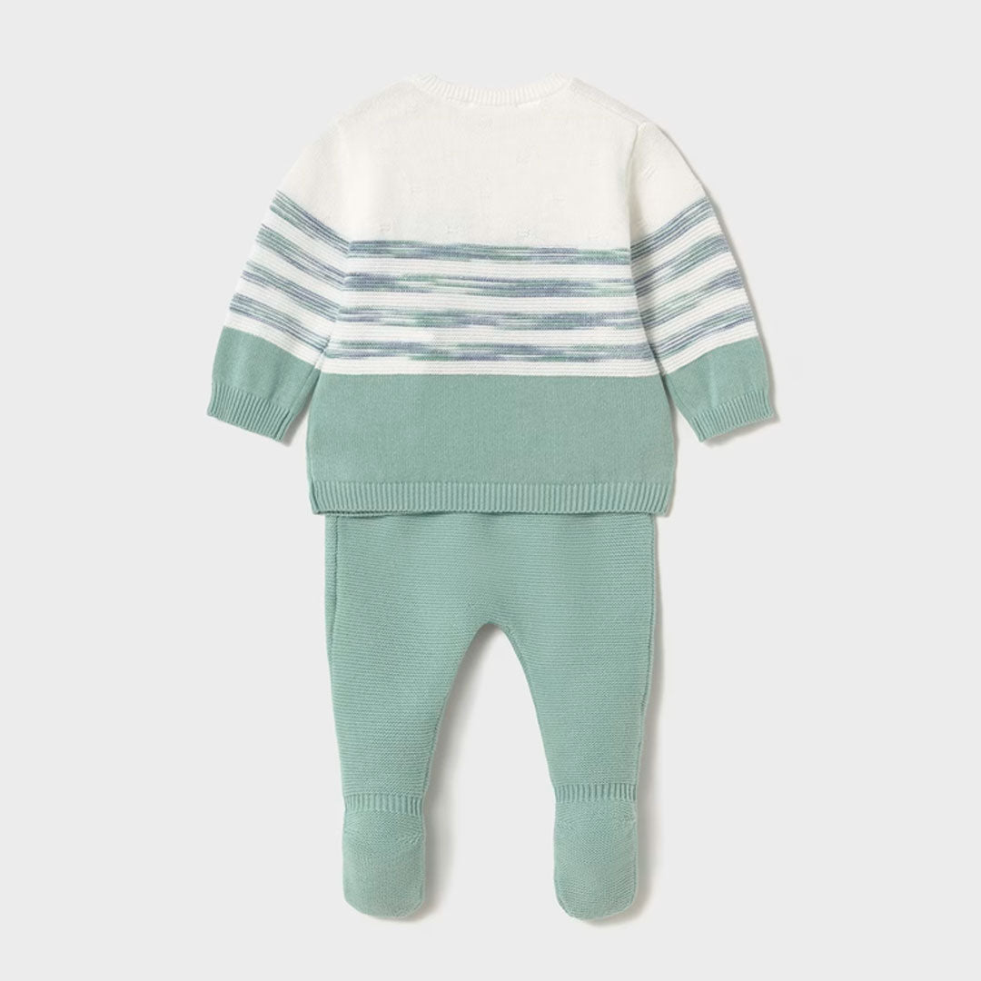 Conjunto tejido con diseño a rayas para recién nacido, pantalón con pies cerrados, con detalles bordados, talla pequeña para primer día - Mayoral