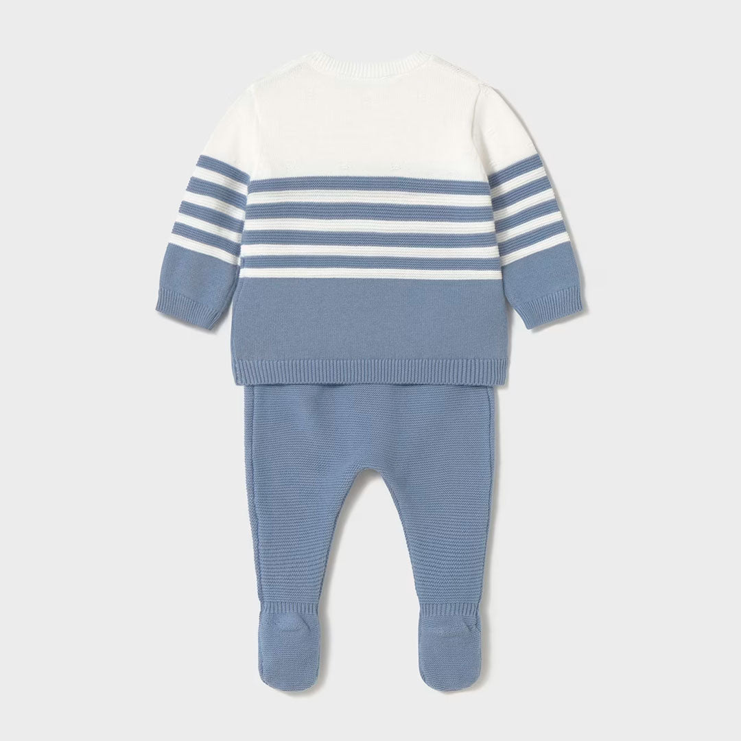 Conjunto tejido con diseño a rayas para recién nacido, pantalón con pies cerrados, con detalles bordados, talla pequeña para primer día - Mayoral