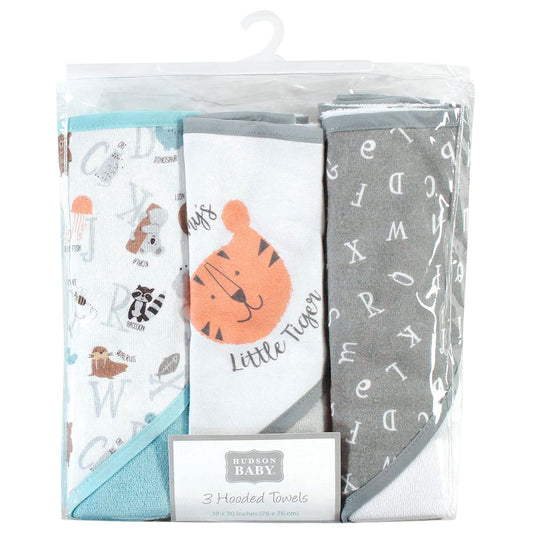 Set de toallas con capucha x3 unidades, hecha en algodón y poliéster absorbente, diseños variados llamativos para tu bebé - Hudson Baby