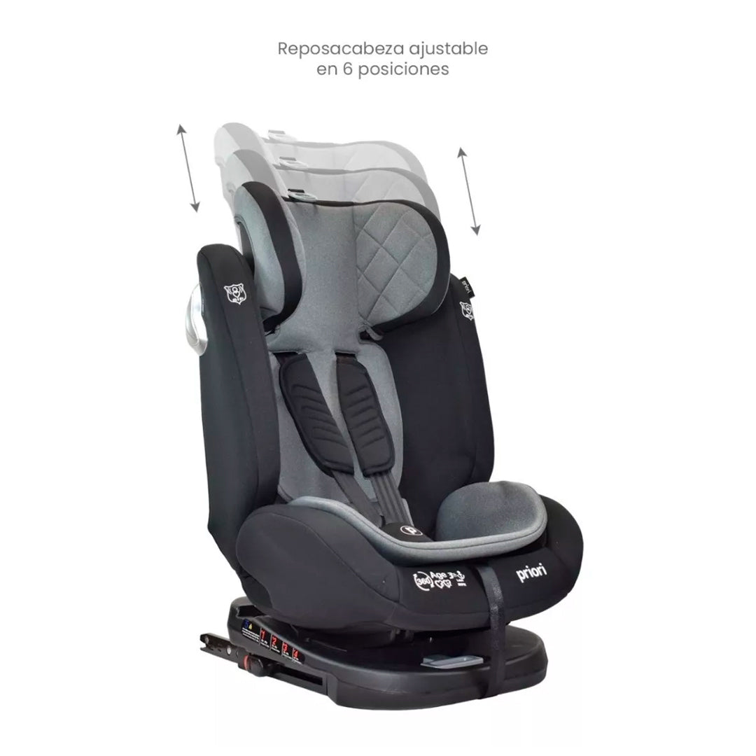 Silla de seguridad 360° para el carro, con posiciones ajustables, cinturón de cinco puntos y cuatro posiciones reclinables - PRIORI