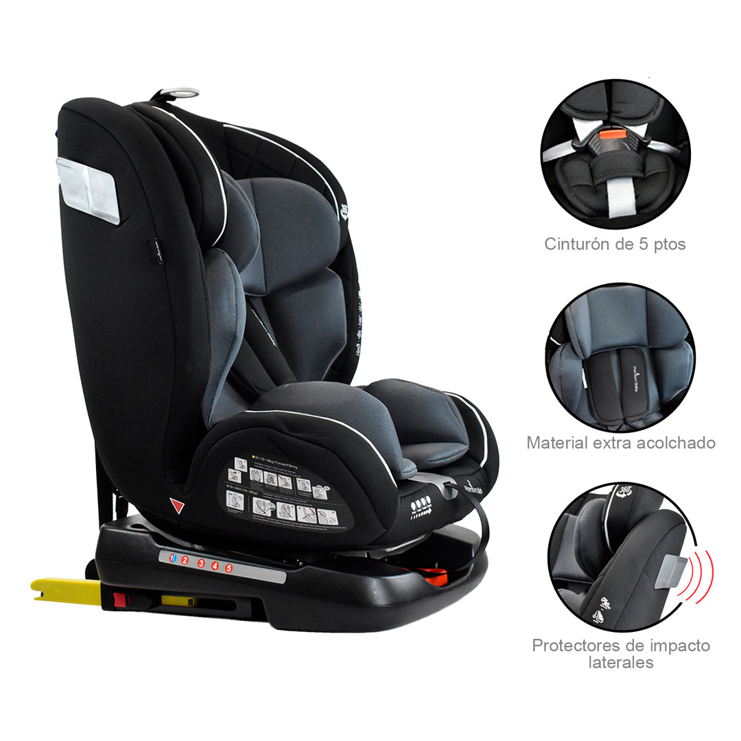 Silla de seguridad para carro EOS negra, giro de 360°, extra acolchado, cinturón de seguridad - Premium Baby