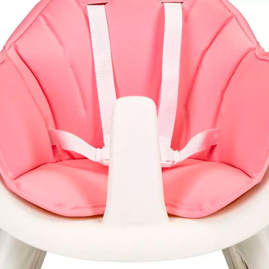 Silla comedor 4en1 rosada con aluminio, acolchada, con cesta de almacenamiento y doble bandeja