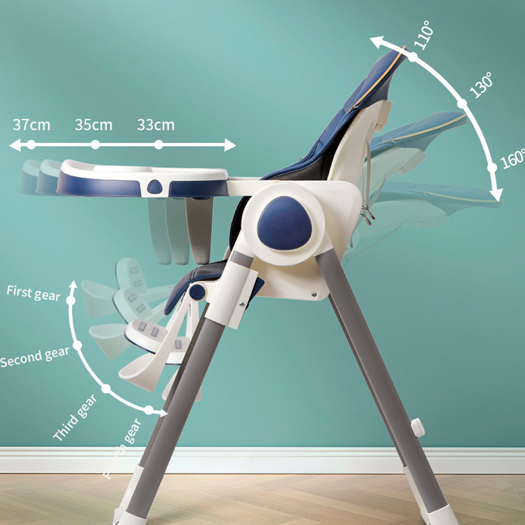 Silla comedor de lujo para bebé de 6 a 36 meses, plegable, asiento acolchado, altura y posiciones ajustables