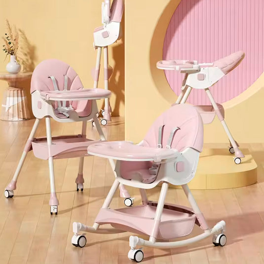 Silla comedor de lujo 3 en 1, asiento multifuncional con sistema de plegado y de reclinado, doble bandeja y ruedas para facilitar su uso - Color&Life