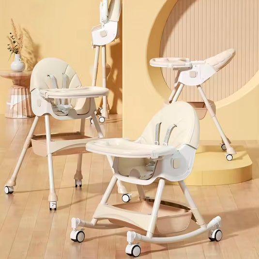 Silla comedor de lujo 3 en 1, asiento multifuncional con sistema de plegado y de reclinado, doble bandeja y ruedas para facilitar su uso - Color&Life