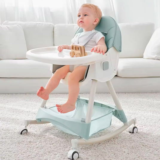 Silla comedor de lujo 3 en 1, asiento multifuncional con sistema de plegado y de reclinado, doble bandeja y ruedas para facilitar su uso - Color&Life