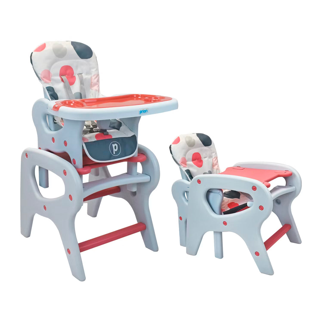 Silla 2en1 comedor y silla baja con escritorio, ajustes reclinables, bandeja removible y sistema de plegado - Priori