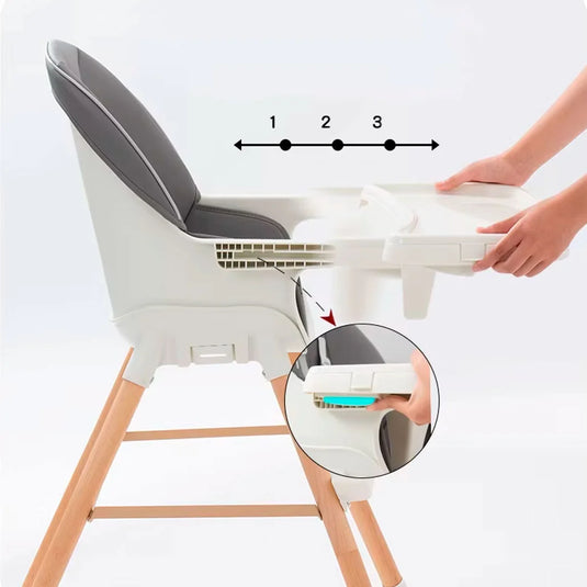 Silla comedor para bebé de 0 a 36 meses con patas de madera, reposapiés y altura ajustable