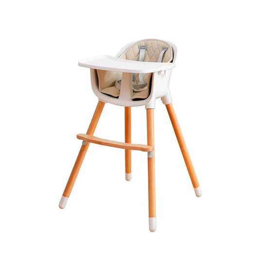 Silla comedor con patas de madera para bebé de 0 a 36 meses, reposapiés y dos alturas ajustables, con bandeja doble posición extraíble