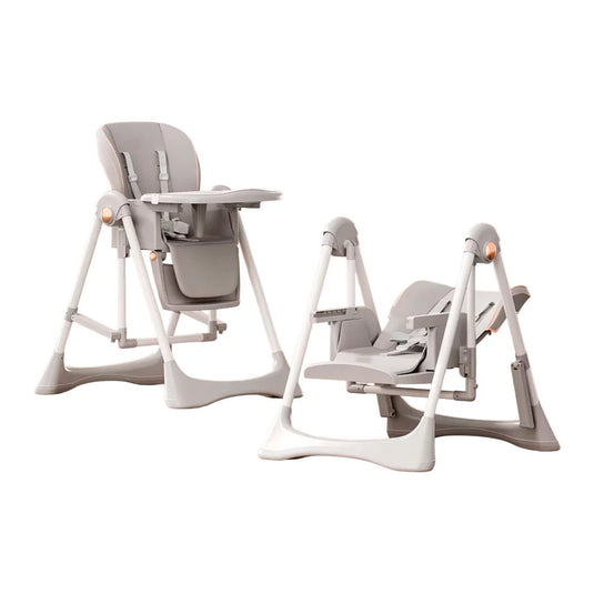 Silla 2en1 comedor y mecedora ajustable para bebé, columpio y comedor, estructura metálica en pirámide para mas estabilidad, bandeja ajustable y removible, ruedas para facilitar su traslado y se pueden quitar para mas estabilidad