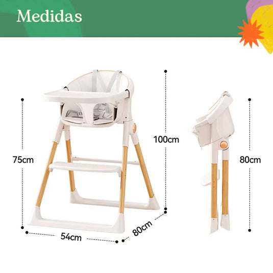 Silla comedor de lujo con sistema de plegado, cómoda y ahorra espacio, cinturón de seguridad de 5 puntos, bandeja extraíble ajustable en dos posiciones, ruedas con bloqueo que se pueden poner o quitar de las patas