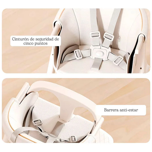 Silla comedor de lujo con sistema de plegado, cómoda y ahorra espacio, cinturón de seguridad de 5 puntos, bandeja extraíble ajustable en dos posiciones, ruedas con bloqueo que se pueden poner o quitar de las patas