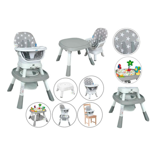 Silla comedor Yae para bebé multifuncional 12 en 1, bandeja desmontable, cinturón de seguridad en 5 puntos, con juguetes didácticos, giro 360° de la silla - Priori