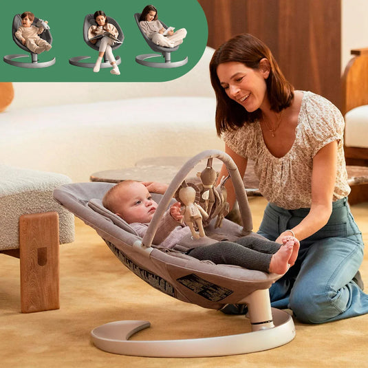 Silla mecedora con exclusivo balanceo sin motor LEAF™ GROW, tres posiciones de reclinado ergonómicas, elegante diseño holandés, acompaña el crecimiento de tu bebé, barra de juguetes extraíble, certificado OEKO-TEX® y GOTS - Nuna