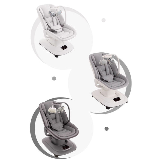 Silla mecedora 360° ajustable y control mediante APP, cuenta con pantalla táctil y control por medio de APP, 5 modos de balanceo, cuenta con 12 melodías grabadas, posiciones de reclinado - Mastela - Cocco Semana 2026