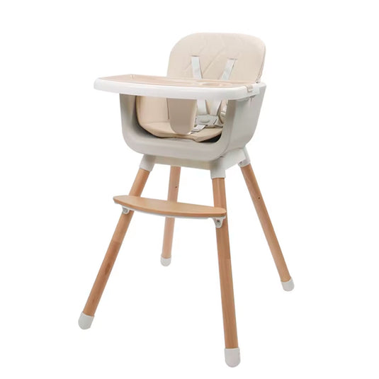 Silla comedor 3 en 1 con patas de madera, ajustable a silla alta, silla comedor y silla baja, doble bandeja extraíble, arnés de seguridad,  forro impermeable