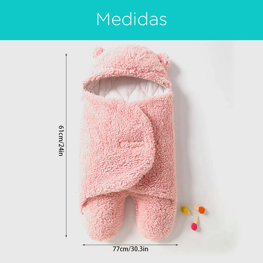Sleeping rosa con orejitas para recién nacido, saco de dormir con cierre por velcro, cobertor hecho en material cálido e hipoalergénico