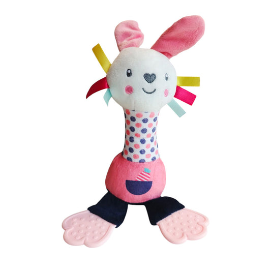 Sonajero chillon largo mordedor silicona para bebé, adorable diseño de animales, rascaencias en silicona suave, del tamaño ideal para las pequeñas manos de tu bebé