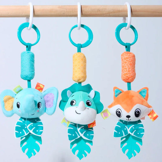 Móvil colgante de peluche con cascabel, sonajero con diseño de animalitos, rascaencias suave en silicona suave, con diferentes colores y texturas
