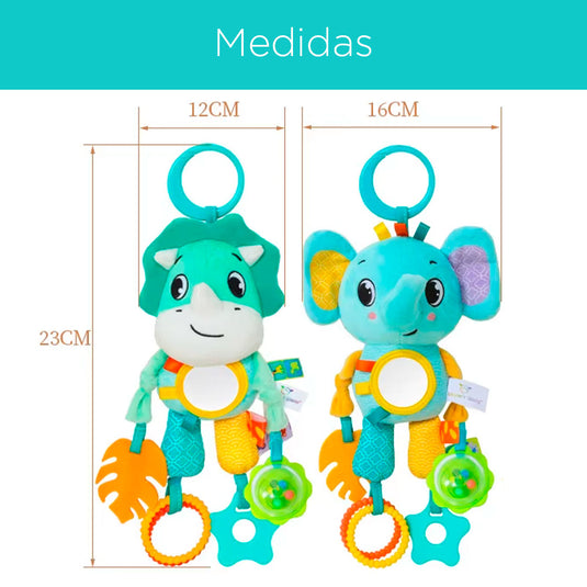 Sonajero móvil de peluche con rascaencias y espejo, hecho en material hippoargenico, con rascaencias de silicona suave, aro para colgar del coche, cuna o gimnasio