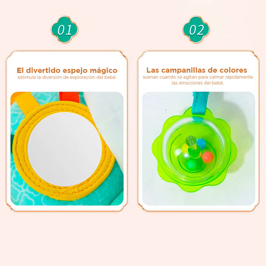 Sonajero móvil de peluche con rascaencias y espejo, hecho en material hippoargenico, con rascaencias de silicona suave, aro para colgar del coche, cuna o gimnasio