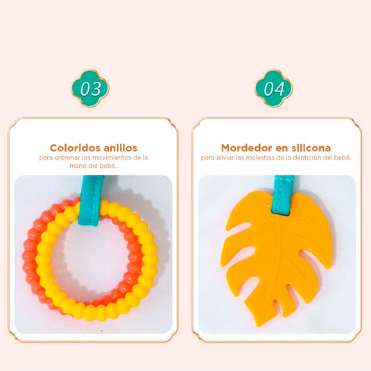 Sonajero móvil de peluche con rascaencias y espejo, hecho en material hippoargenico, con rascaencias de silicona suave, aro para colgar del coche, cuna o gimnasio