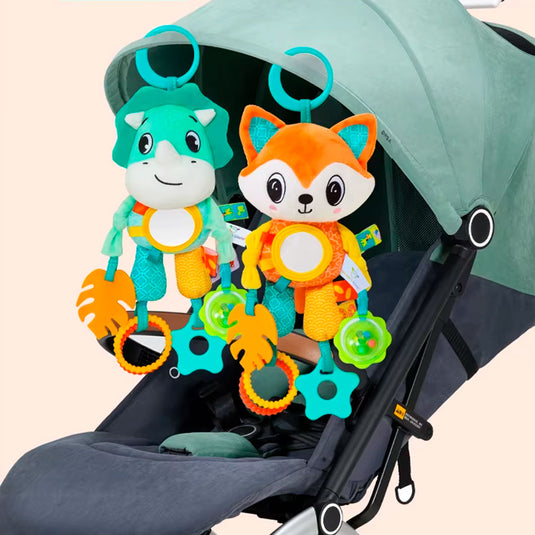 Sonajero móvil de peluche con rascaencias y espejo, hecho en material hippoargenico, con rascaencias de silicona suave, aro para colgar del coche, cuna o gimnasio