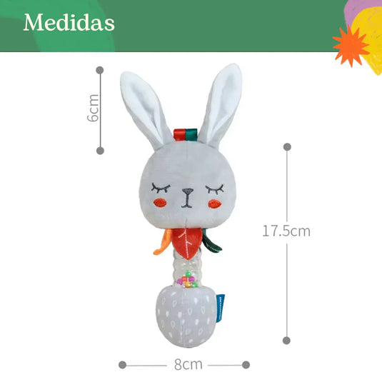 Sonajero largo con diseño de animales para bebés, juguete en forma de animalito de peluche, colores vibrantes y diseños adorables, del tamaño idea para las manos del bebé, hechos en material antialérgico