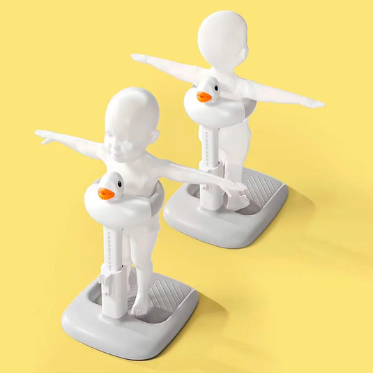 Soporte de ducha con diseño de patito para bebé, con base antideslizante, soporte de pie para bebé, ergonómico, de altura ajustable